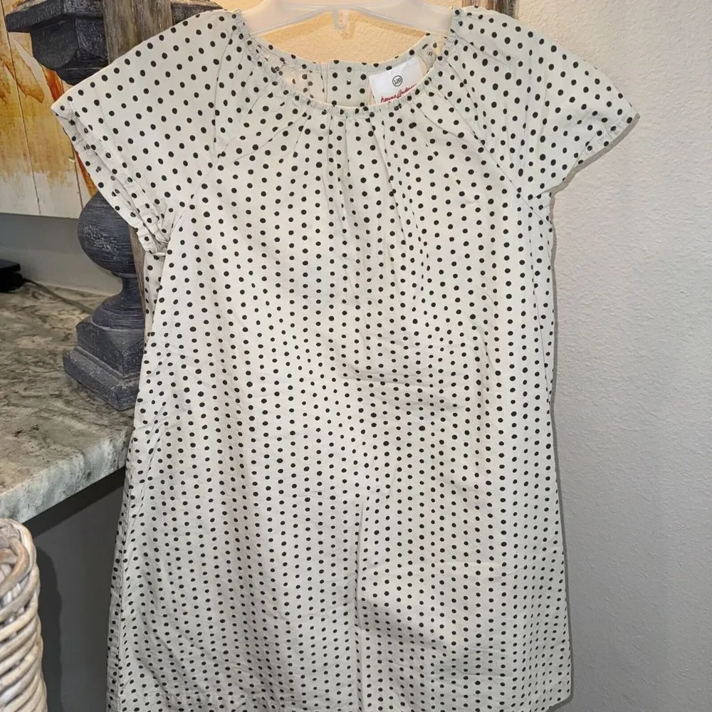 Hanna Andersson Size 120/6-7 Girls Cream With Black Polka Dots Dress Cotton‎